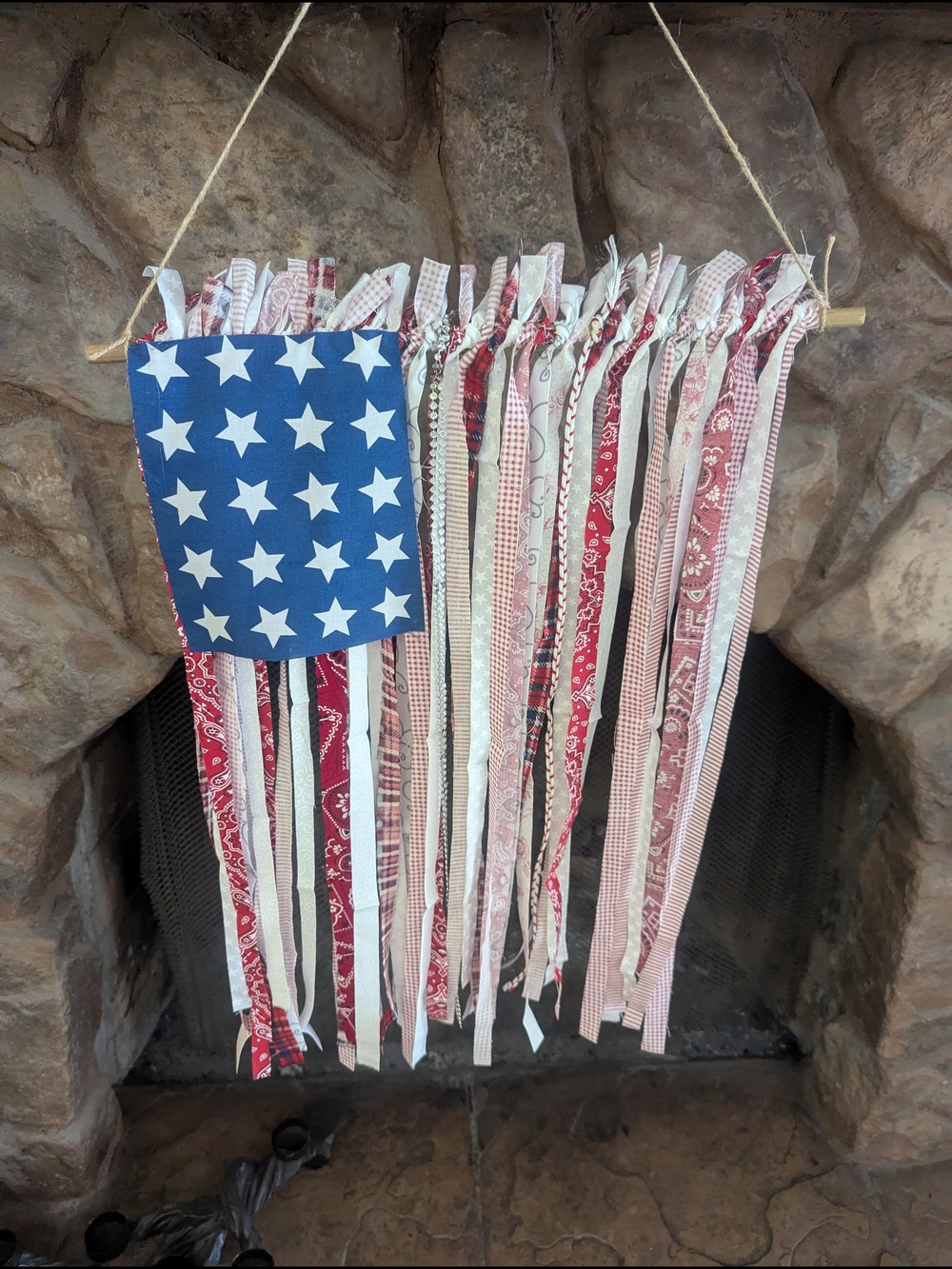 Patriotic Red, White & Blue Fabric Tapestry Wall Hanging